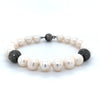 freshwater pearl bracelet and 2 black diamond beads in oxidized sterling silver with magnetic clasp