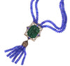 carved emerald, diamond & tanzanite beaded one of a kind tassel necklace