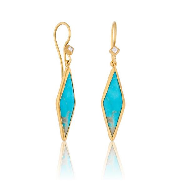 lika behar24k gold diamond & turquoises kite drop earrings