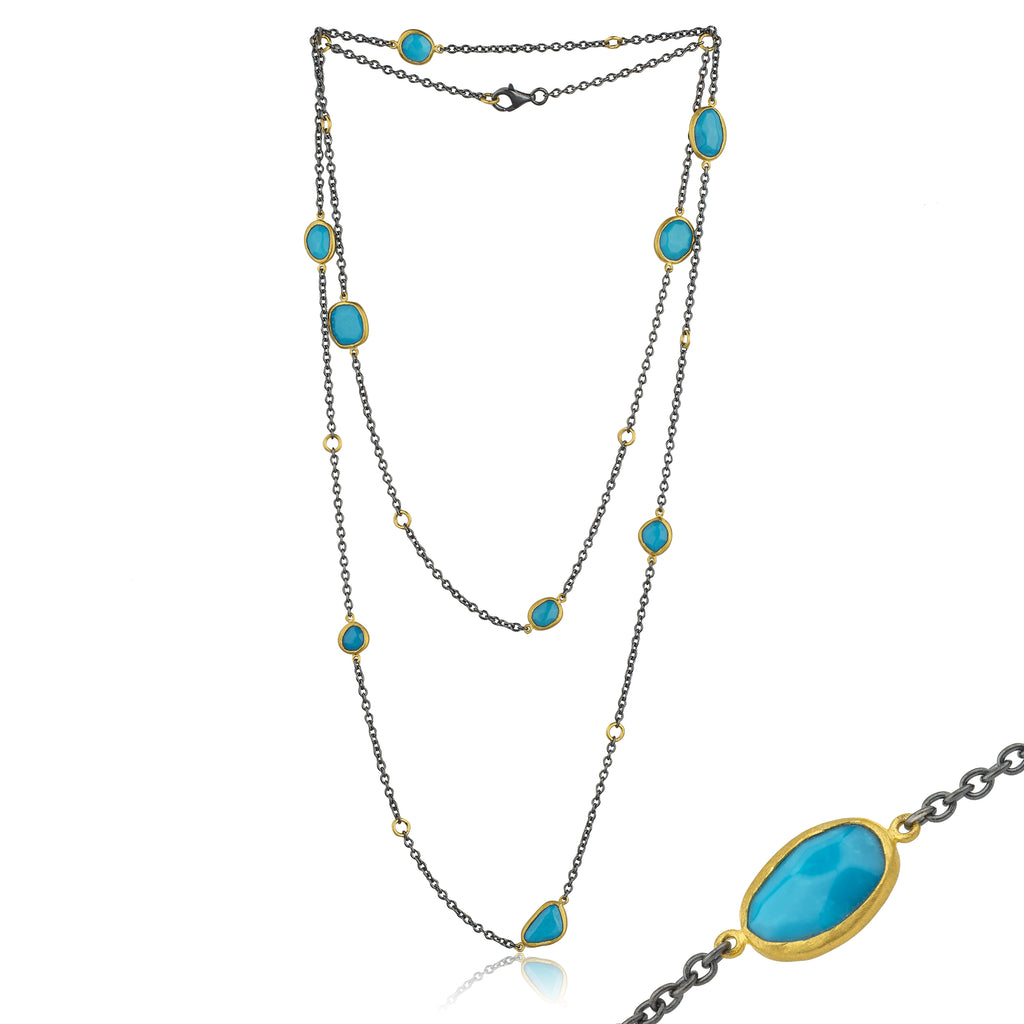 lika behar katya necklace sleeping beauty turquoise slices 24k gold and oxidized silver