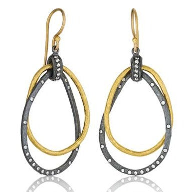 Lika Behar Kelly Earrings Diamond, 24K Gold, Oxidized Silver