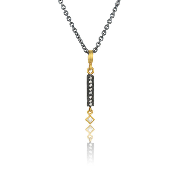 Lika Behar Kelly Vertical Emerald-Cut Diamond Bar Necklace 24K Yellow Gold and Oxidized Black Silver | Blacy's Fine Jewelers