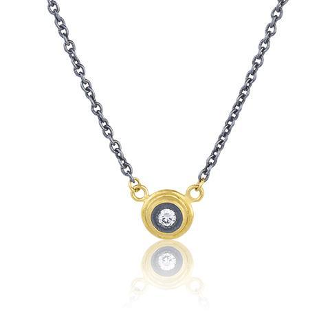 Lika Behar Krista Necklace 1 Round Brilliant Diamond Equals to 0.09ctw Oxidized Silver and 24K Gold | Blacy's Fine Jewelers