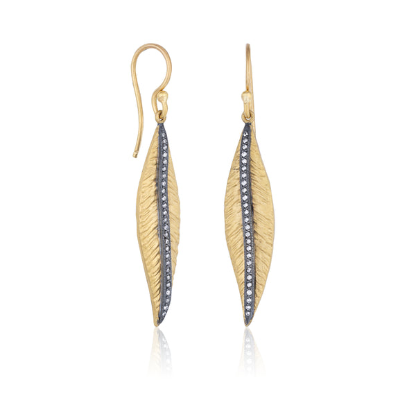 Lika Behar Olive Leaf 24K Fusion Gold and Oxidized Sterling Silver Women's Earrings Diamonds Equal 0.26 ctw | Blacy's Fine Jewelers