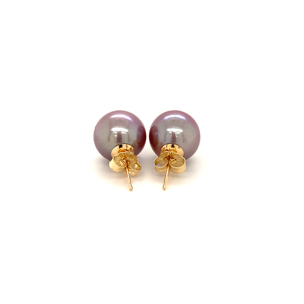 freshwater bronze pinkish pearl stud earrings in 14k yellow gold aaa