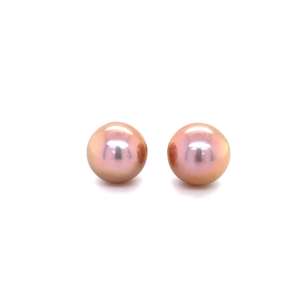 freshwater bronze purple color cultured pearl stud earrings in 14k yellow gold