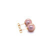 freshwater bronze purple color cultured pearl stud earrings in 14k yellow gold