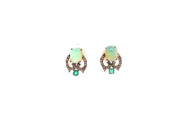 opal, diamond and emerald earring sterling silver gold vermeil