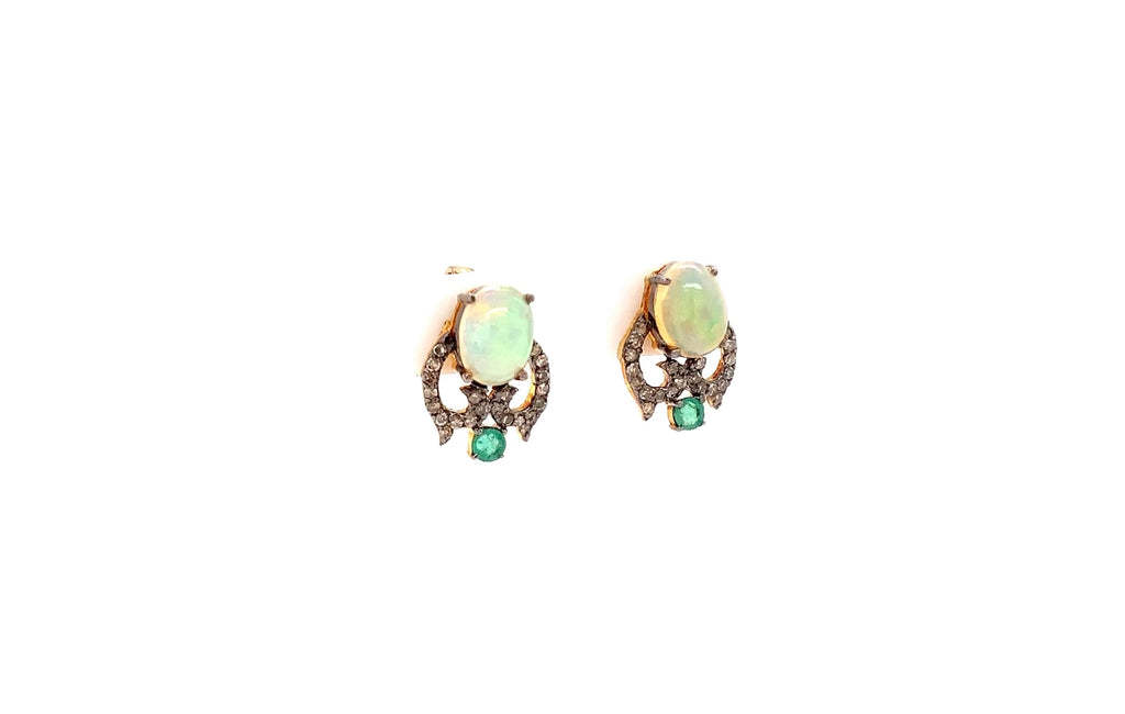 opal, diamond and emerald earring sterling silver gold vermeil