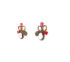 polki diamond and ruby flower design earring in oxidized sterling silver.