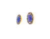 oval cabochon tanzanite and diamond earring in oxidized sterling silver gold vermeil.