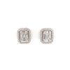 radiant shaped diamond post earrings in 18 kt white gold.