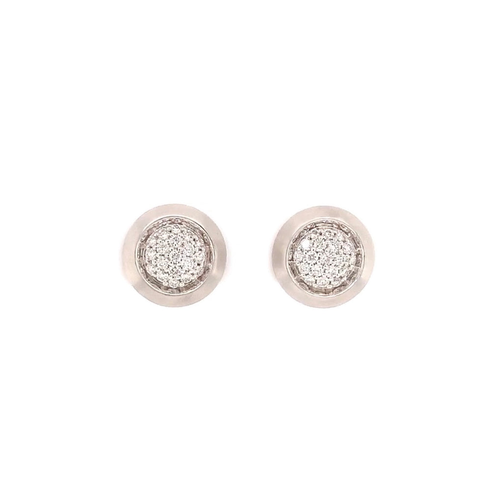round brilliant pavée diamond matte finish post earring 14k white gold 12 mm