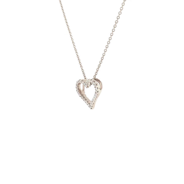 shared prong diamond heart shaped pendent 30 diamond  0.11 ctw 18k white gold