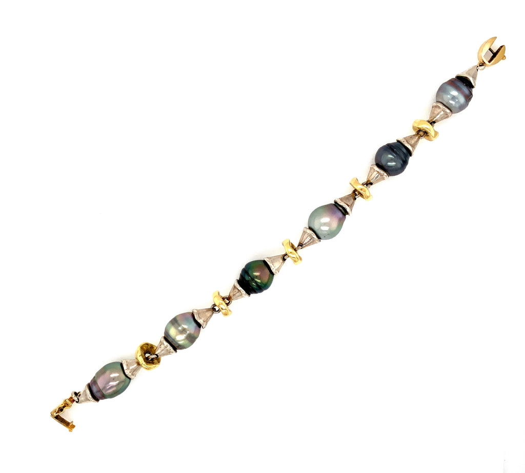 south sea multi colored circle pearl necklace 18k yellow gold and sterling silver.