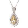 three carat fancy yellow pear shaped diamond pendant in platinum and 18 kt gold gia fy vvs2