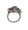 floral diamond cocktail ring in 14 kt white gold with black rhodium finish.