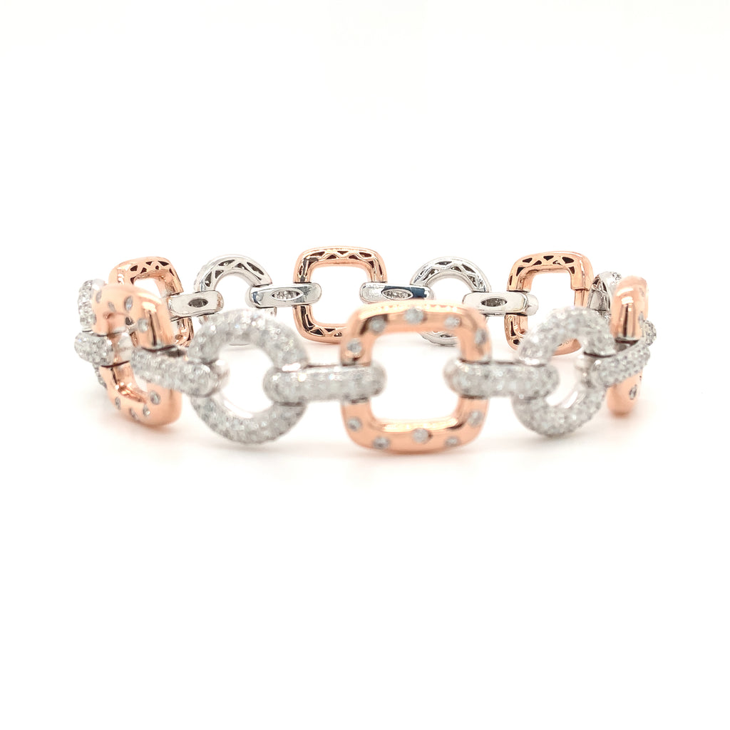 diamond pavée  link bracelet in 14 kt rose and white gold.