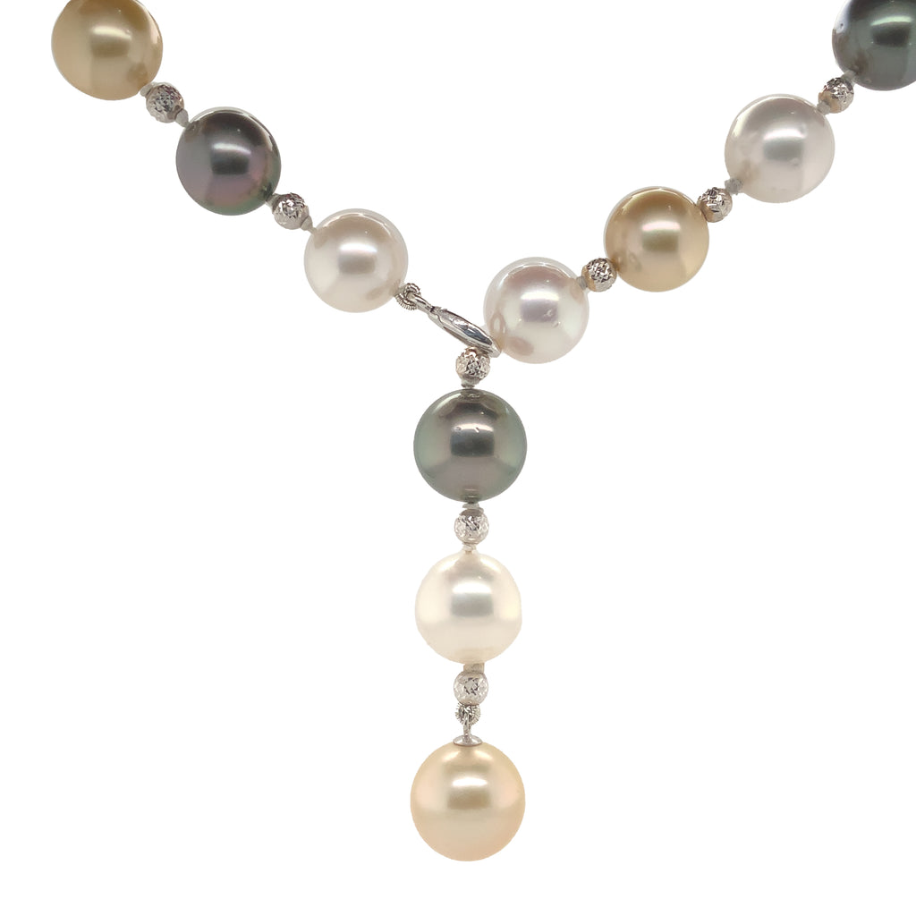Multi Color Natural South Sea Pearl Lariat Necklace 22 inches long.–  Blacy's Vault