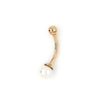 belly button ring 14 kt yellow gold and cultured pearl piercing is a simple barbell design.