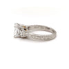 hand engraved 3 stone platinum and 18karat gold diamond 2.06 cts. tw. engagement ring .