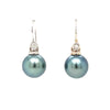 tahitian south sea pearl and diamond drop wire earring 14 kt white gold.