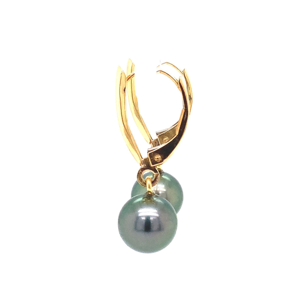 tahitian cultured natural black pearl drop earring 14 kt yellow gold lever backs