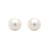 large 16 mm button white freshwater pearl post earrings in 14k white gold