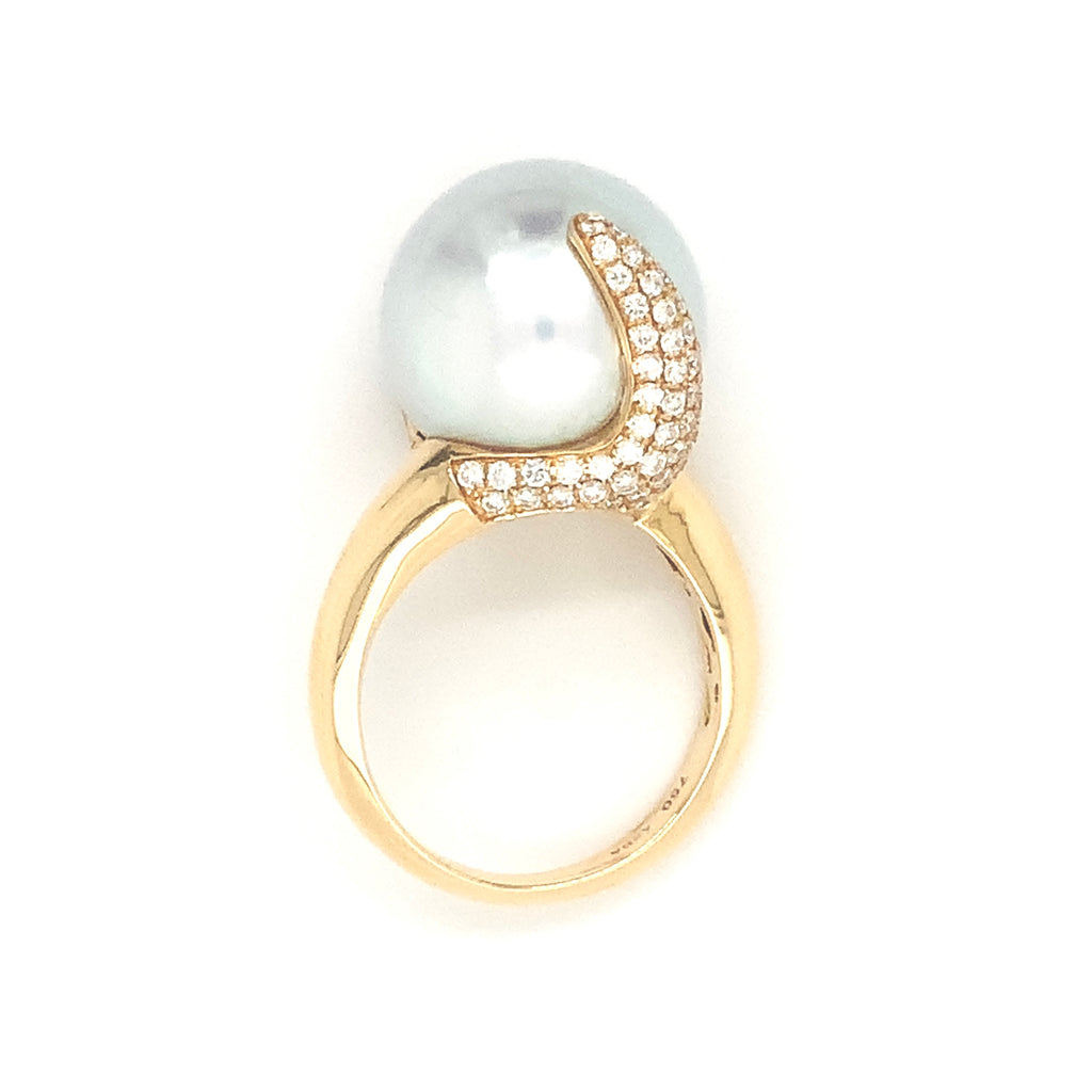 asba collection white cultured south sea pearl bypass ring with diamonds in 18k yellow gold
