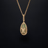 asba collection natural crystal pear-shaped opal pendant with diamond halo in 14k yellow gold