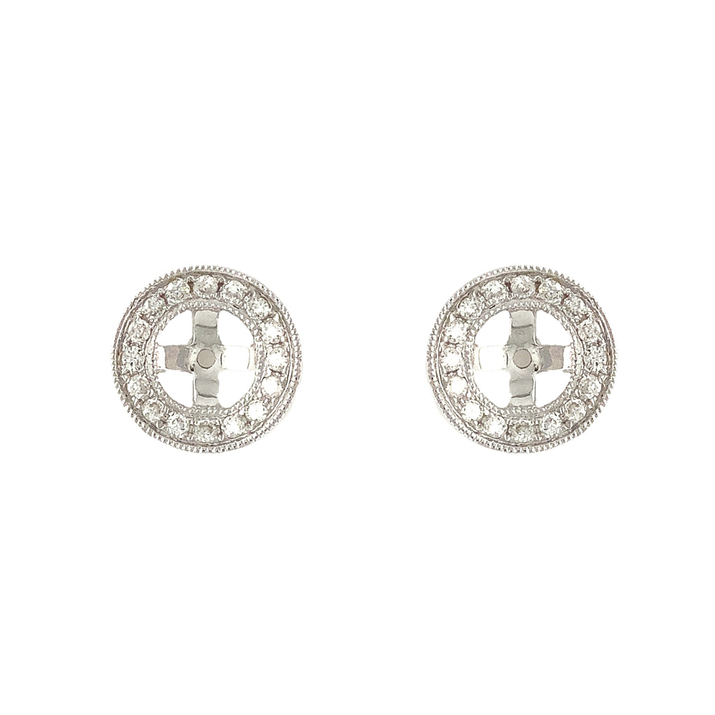 vintage inspired mill grained beaded diamond  earring jackets 0.50cts 14k white gold