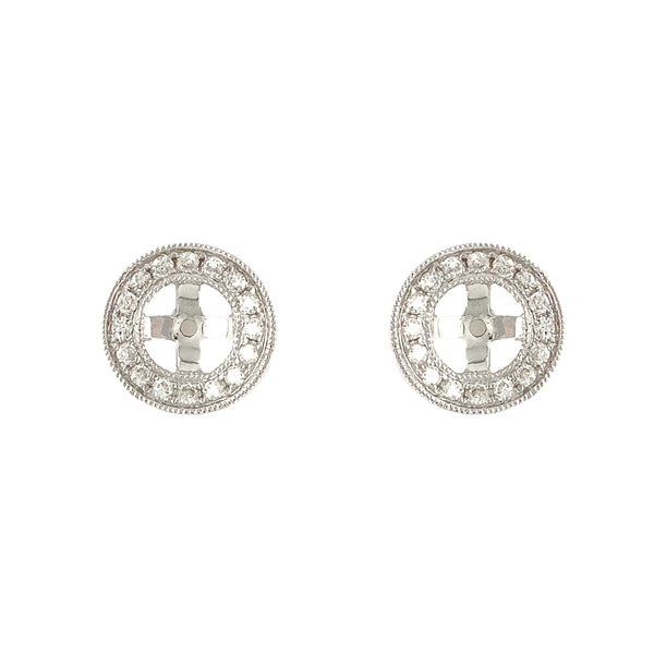 vintage inspired mill grained beaded diamond  earring jackets 0.50cts 14k white gold