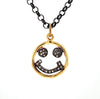 vermeil gold happy face diamond charm necklace with curb chain 2.0 mm