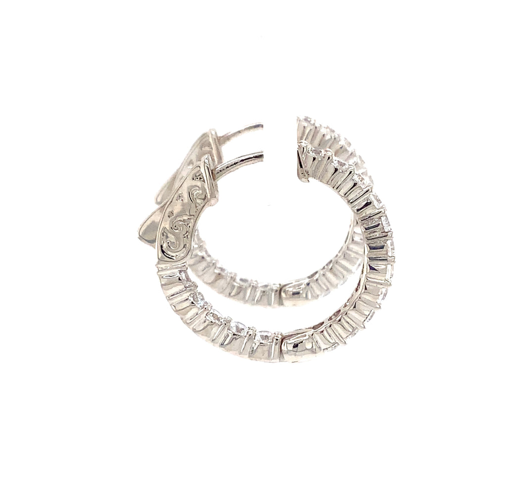 cz inside-out hoop earrings with secure lock in sterling silver