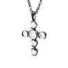 tulip setting oxidized silver cross pendant necklace with cz