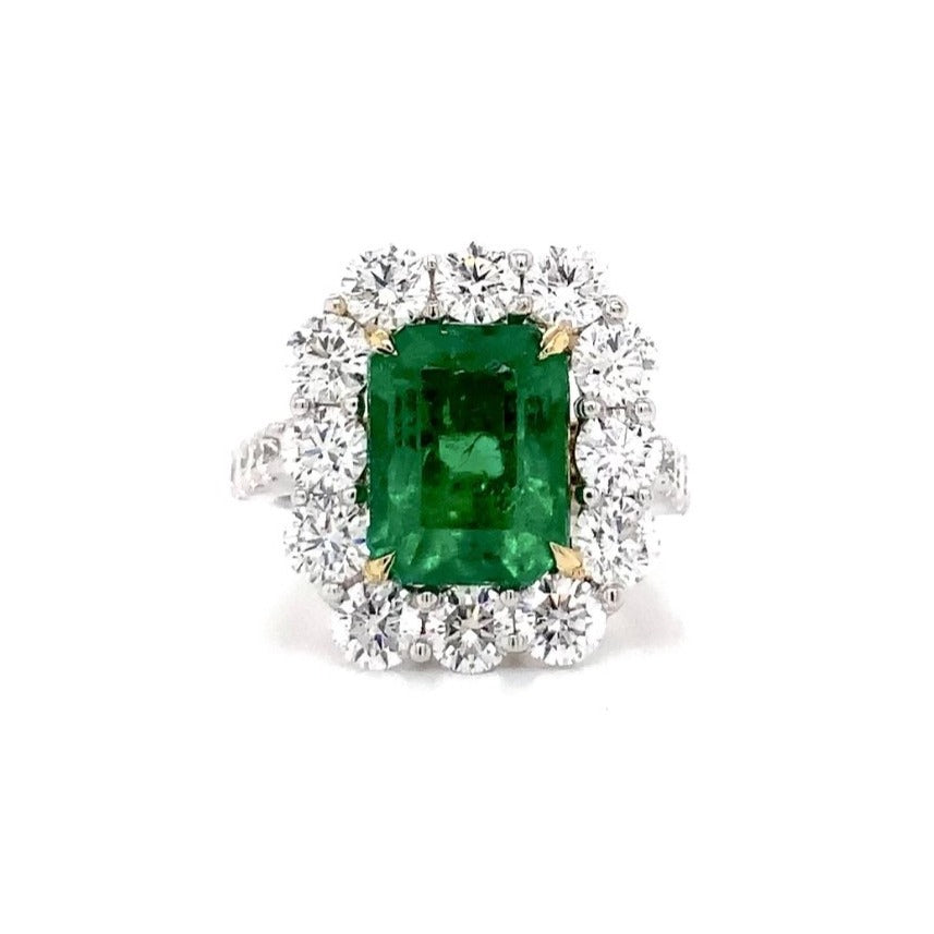 important columbian emerald and diamond statement ring in 18kt white gold