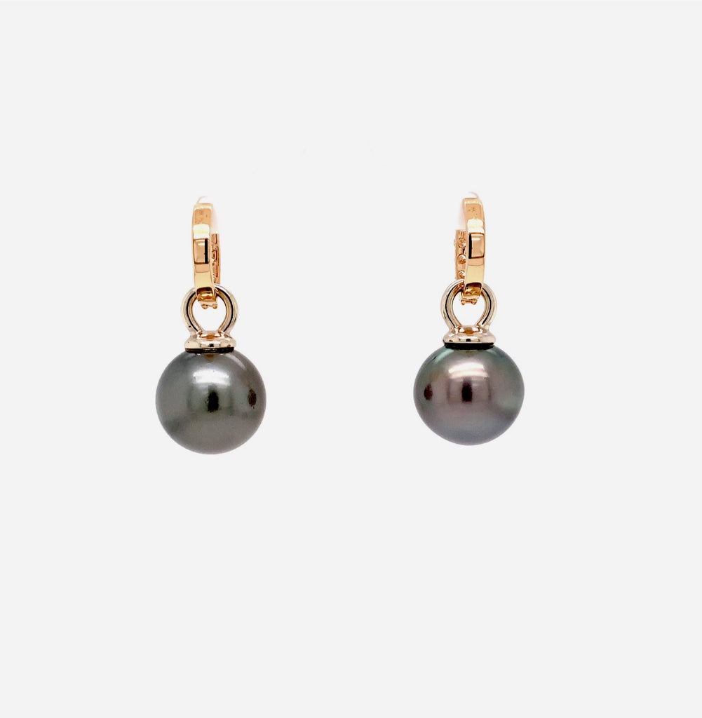 cultured large natural black south sea 15.5 mm pearl and diamond drop earrings 18k rose gold