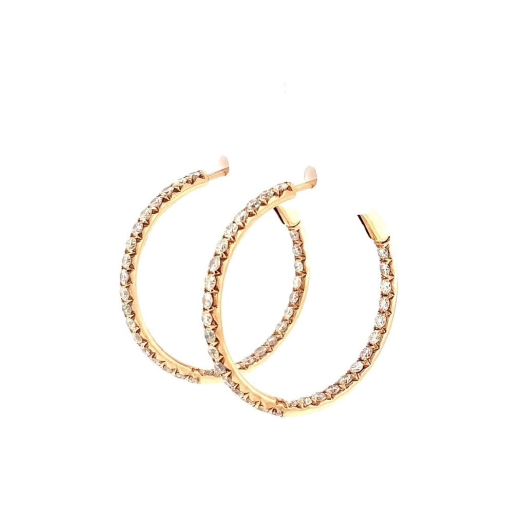 diamond hoop earrings french clip and post 18k rose gold diamond 1.55 ctw