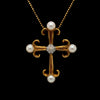 mastoloni cultured 6.5 mm pearl and diamond gold gothic cross pendant and chain 18 kt yellow gold