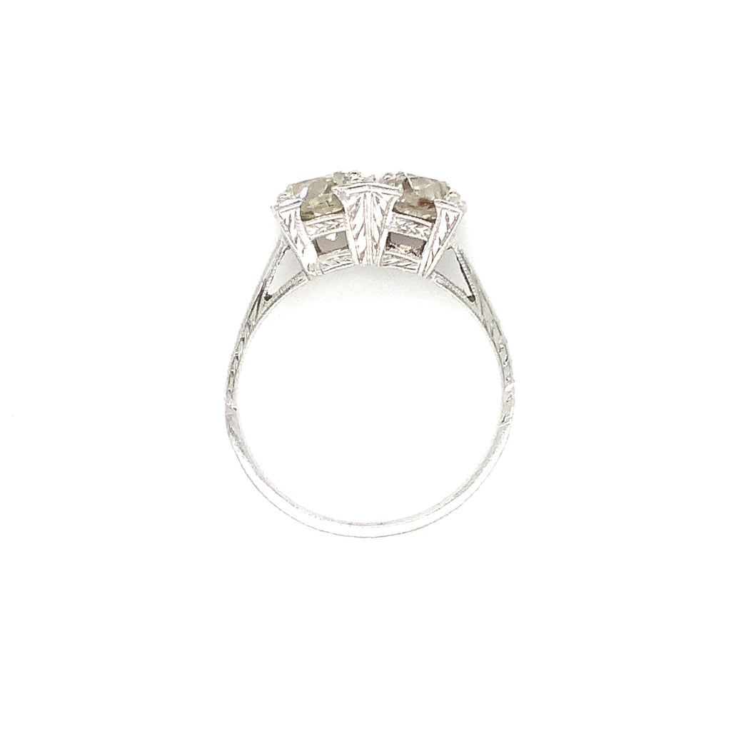antique platinum european cut two stone diamond ring