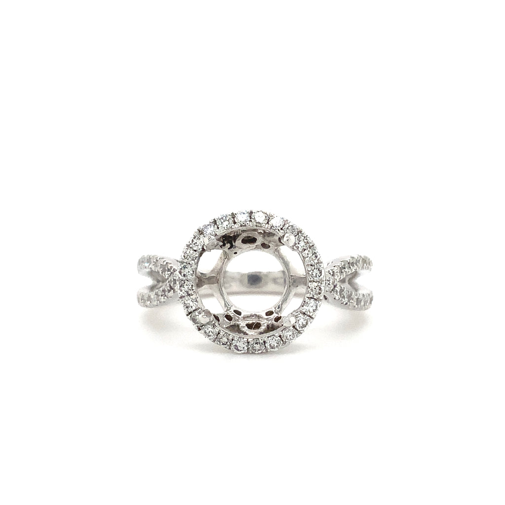 diamond halo semi mounting wedding set diamonds  0.95ctw 14 karat white gold