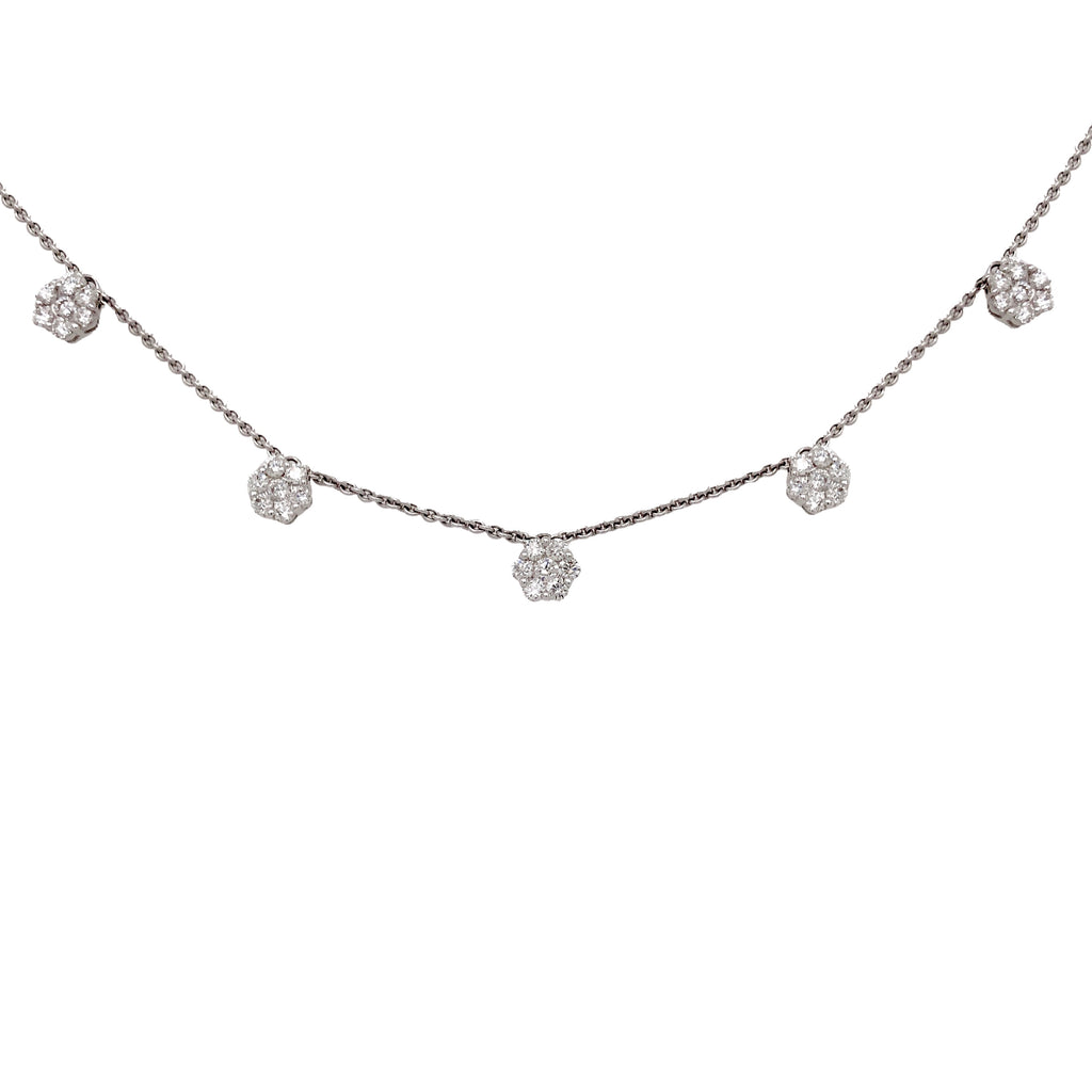 diamond flower drop charm necklace  0.73 cts.tw. .18 karat white gold