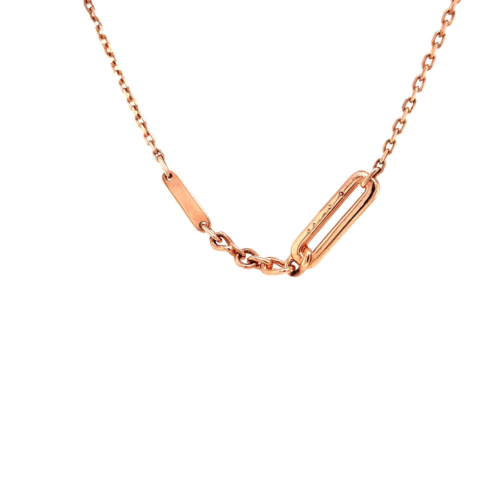 double elongated oval pavée diamond and chain necklace 0.14ctw 14k rose gold