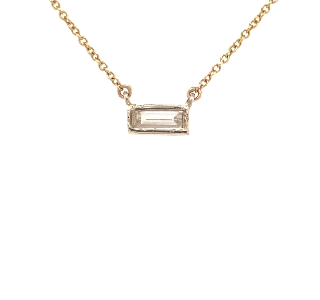 baguette cut diamond solitaire necklace  0.50 ct  14k yellow