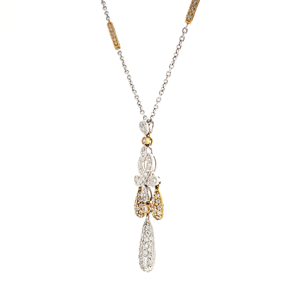 lavalier pavée diamond pendant brilliant cut diamonds  1.71 ctw 18k white and yellow gold