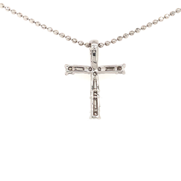 tapered baguette diamond cross pendant and chain 14k white gold 18 inch chain
