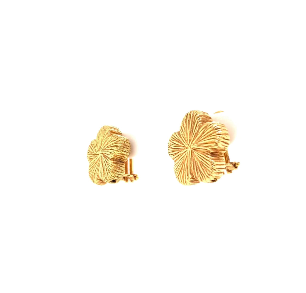 textured floral button earrings in 14kt yellow gold with omega clip back