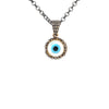 small evil eye pendant mother of pearl and turquoise and onyx and diamond in sterling silver.