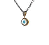 small evil eye pendant mother of pearl and turquoise and onyx and diamond in sterling silver.