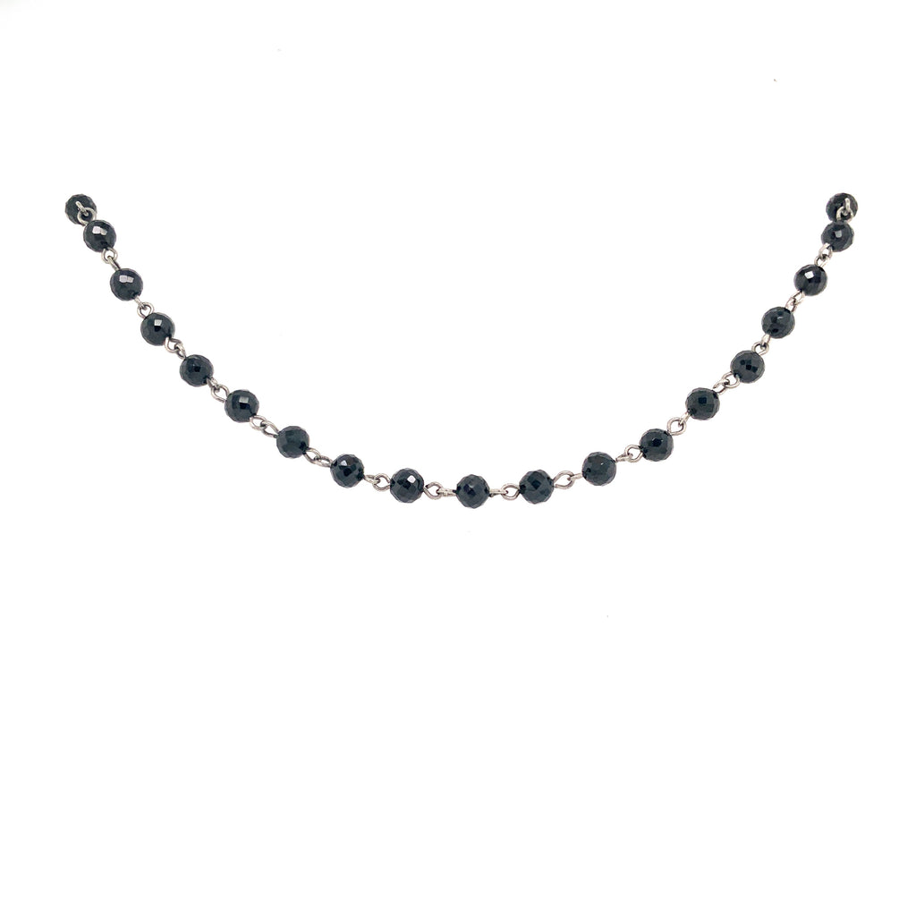handmade palladium wire black spinel faceted bead strand 32" long